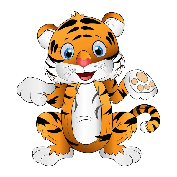 Smiling Tiger Cartoon Isolated White Background Cute Tiger Cub Smiling — Stock Vector