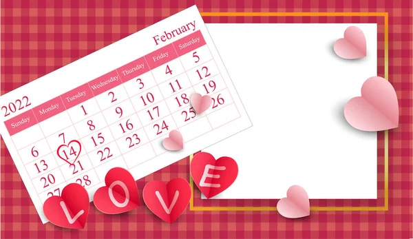 Heart Pink Calendar Heart Shape Marked Valentine Day 14Th February — Stock Vector