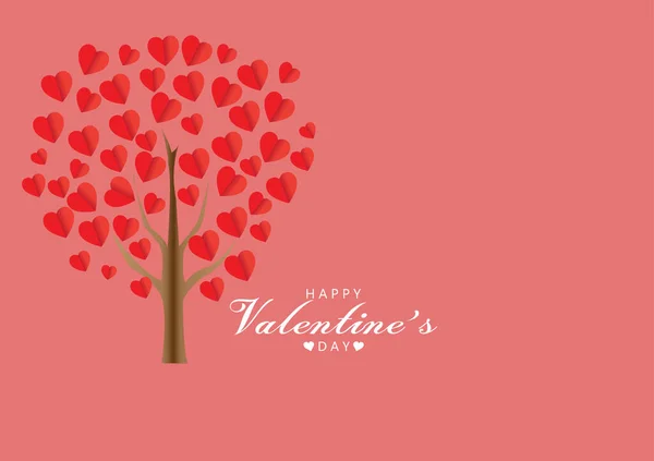 剪纸风格 挂在一棵树上粉红的背景用于贺卡 问候语 情人节 情人节快乐文字的简单外观及复本空间 — 图库矢量图片