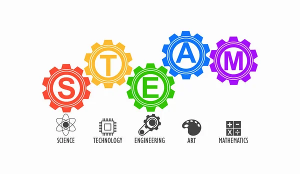 Steam Stem Education Consisting Science Technology Engineering Art Mathematics Calculate — Vettoriale Stock