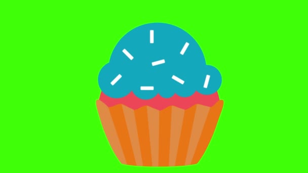 Groen Scherm Feestje Icoon Cupcake — Stockvideo