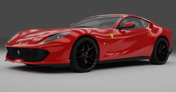 Ferrari 812 'nin 3D görüntüsü. İzole edilmiş arka planda hızla ilerliyor.