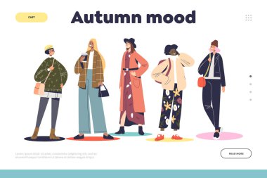 Sonbahar moda konsepti. Sonbahar moda elbiseli kadın modellerle dolu bir iniş sayfası.
