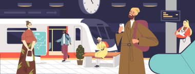 Metro istasyonundaki yolcular yeraltı treninin gelişini bekliyorlar. Metro platformu içi