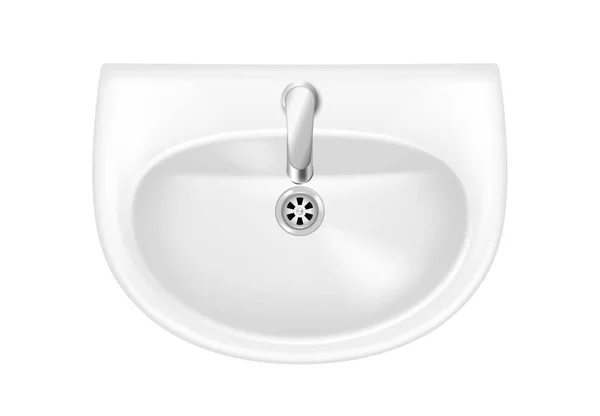 Realistisches Keramikwaschbecken, Draufsicht. Waschbecken für Küche oder Bad. Haushaltsgeräte mit Wasserhahn — Stockvektor