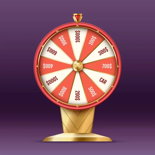 Roue de fortune réaliste pour casino en ligne, poker, roulette, machines à sous, jeux de cartes isolés — Image vectorielle