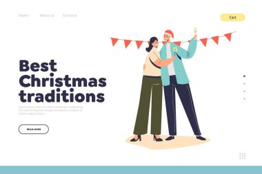 En iyi Noel geleneği iniş sayfası mutlu çiftle birlikte şampanya içmektir.