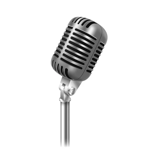 Винтажный хромированный микрофон для сценической речи, вокальное исполнение, стендап-развлечения — стоковый вектор