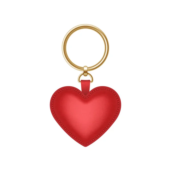 Porte-clés réaliste en forme de coeur rouge, support pour clé avec anneau. Fob, accessoire ou bibelot souvenir — Image vectorielle