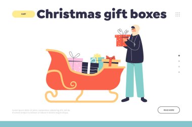 Noel hediyesi kutuları konsepti Noel Baba kızağından hediye alan bir kızın iniş sayfası.
