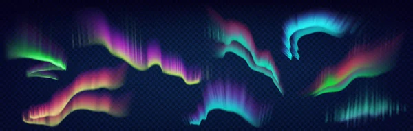 Arctische aurora borealis, poollicht, noordelijke natuurverschijnselen geïsoleerd op donkere achtergrond — Stockvector