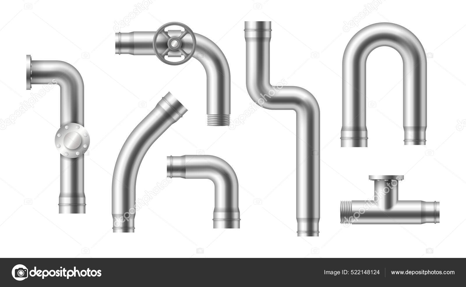 Metal pipeline. Realistic industrial conduit with connections and