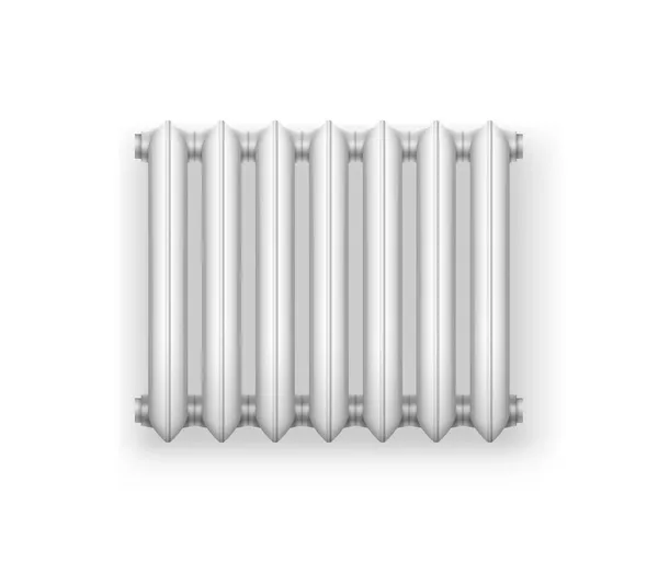 Radiatore in ferro per riscaldamento centralizzato. Riscaldatore in metallo realistico bianco, dispositivo pannello in acciaio per la casa — Vettoriale Stock