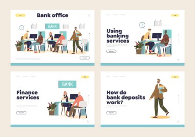 Banka hizmetleri ve bankacılık müşterileri ve danışmanlarıyla iniş sayfaları konsepti