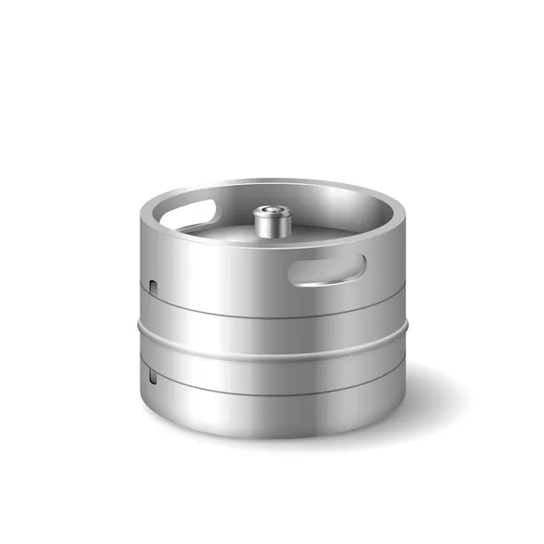 Barril de barril de sidra metálico cromado. Plantilla barril de aluminio pequeño para la entrega al pub y almacenamiento — Vector de stock