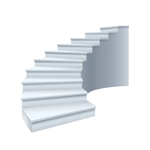 Realistic 3d interior staircases, white stage isolated on white background. Template stairs steps — Stock Vector