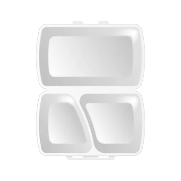 Contenedor desechable de plástico para almuerzo. Realista caja de almuerzo de plástico 3D blanco para entrega de alimentos — Archivo Imágenes Vectoriales