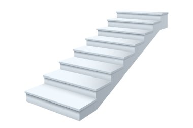 İç veya dış tasarım için beyaz merdiven. Merdiven basamakları ya da merdivenler izole.