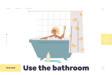 İniş sayfası kavramını kullan. Küçük tatlı kız banyo yapıyor.