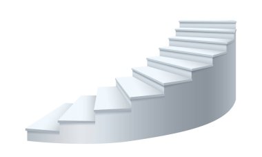 Spiral gerçekçi beyaz merdiven çıkıyor. Şablon merdiven. İç ya da dış merdiven yukarı.