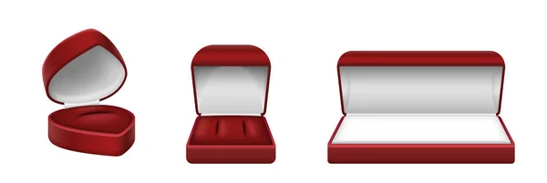 Conjunto de cajas de joyería vacías rojas abiertas realistas para collar, pulsera, pendientes o pernos — Vector de stock