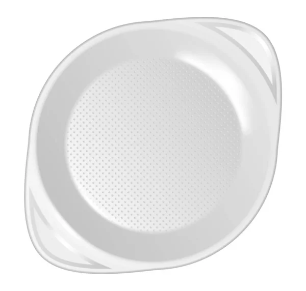 Placa de plástico blanco realista 3d o plato de comida desechable de papel, plantilla de icono de vajilla — Vector de stock