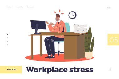 Bilgisayarda çalışan sinirli bir adamla iş yeri stresi konsepti
