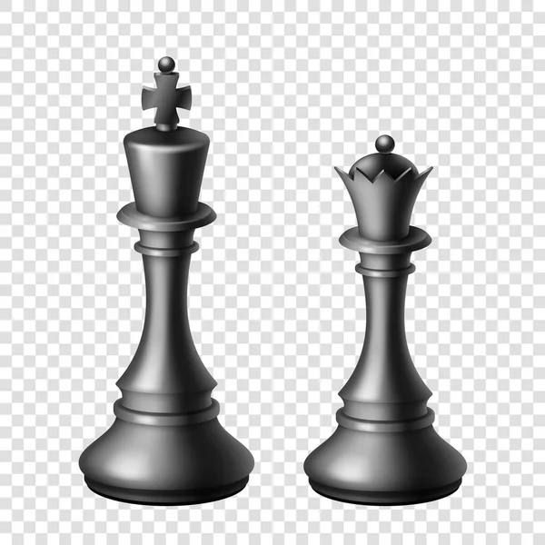 Rey de ajedrez negro e iconos de reina aislados sobre fondo transparente. Conjunto de figuras de Ajedrez — Vector de stock