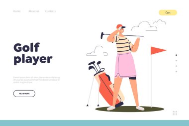 Golf oyuncusu konsepti genç bir kadınla iniş sayfası golf sahası