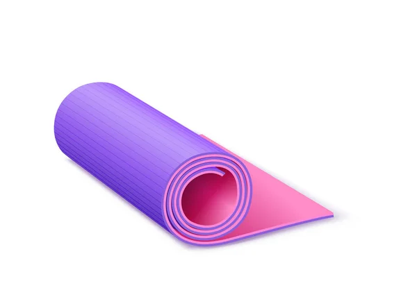 Een realistische yoga mat. Sportuitrusting voor trainingslessen. Gewalst toestel voor het rekken — Stockvector