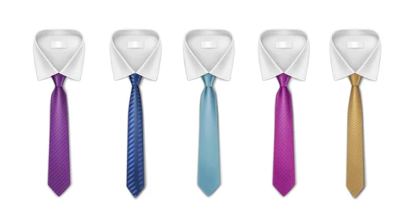 Resmi kıyafetler için renkli kravatlar, beyaz yakalı ofis çalışanları kıyafeti. Gerçekçi bağlar kuruldu — Stok Vektör