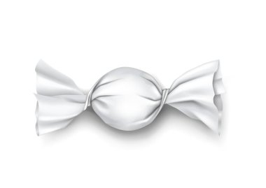 Çikolata, karamel lolipop ya da şeker paketleme modeli. Gerçekçi beyaz boş plastik folyo ambalajı