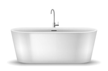 Modern küvet elementi. Lüks banyo için akrilik beyaz küvet. Gerçekçi seramik lavabo