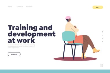 İş yerindeki eğitim ve geliştirme konsepti. Dinleyen bir kadın sandalyeye oturuyor.