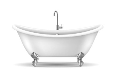 Banyo içi için klasik küvet. Banyo için eski pençeli ve musluğu olan şık bir küvet.