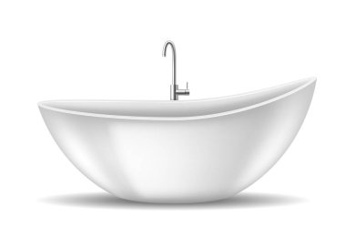 Gerçekçi küvet elementi. Şık banyo alanı için seramik beyaz küvet
