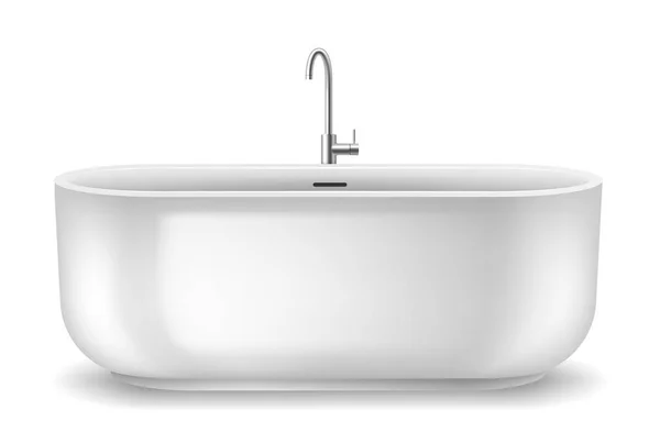 Elegante vasca bianca da bagno interna con rubinetto in acciaio. Moderna vasca in ceramica — Vettoriale Stock