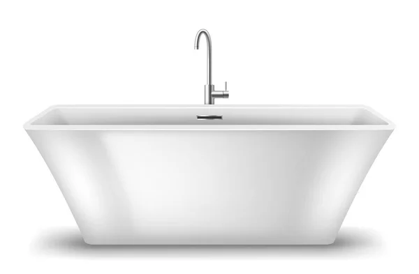 Moderna vasca da bagno in ceramica bianca da bagno interno con rubinetto isolato. Elegante vasca da bagno in acrilico — Vettoriale Stock