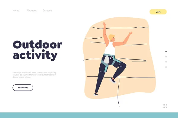 Outdoor activity concept of landing page with sportive young woman climbing wall — Stock vektor