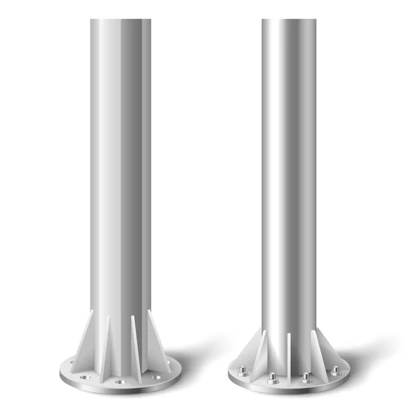Set of metal poles. Realistic 3d metal columns. Steel pipes. Template design for urban advertising — Vettoriale Stock