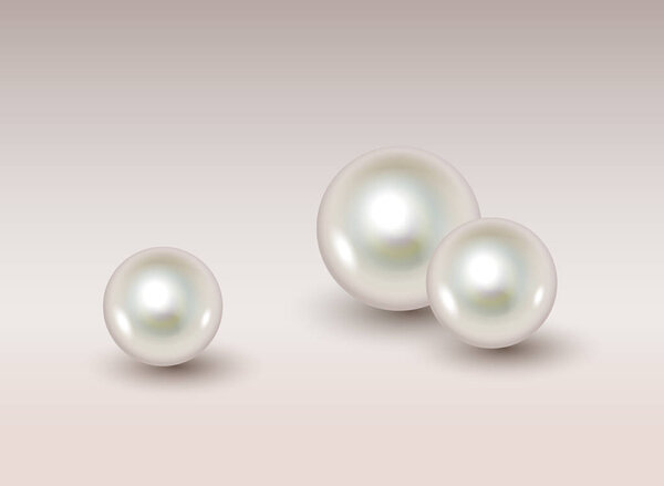 Natural pearls set of different size realistic. Round colored pearl from oyster shell