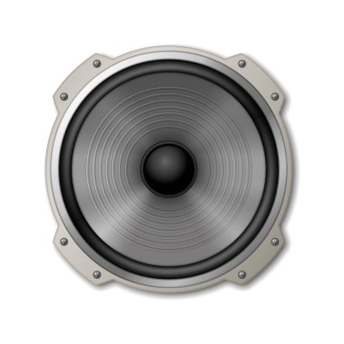 Metallic sound speaker device icon. Electronic equipment for acoustic volume music listening