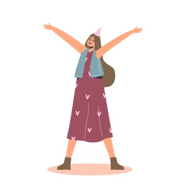 Cheerful girl celebrating festive event at holiday party. Happy birthday celebration