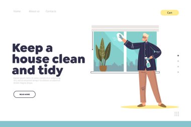 Man washing windows at home. Young male cleaning house busy with housekeeping chores