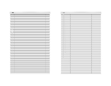 Window blinds, closed curtains, jalousie realistic set. Roller shades horizontal. Interior element