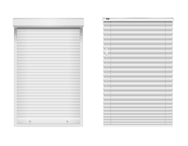 Window blinds, horizontal closed jalousie and plastic louvers, sun blind curtains