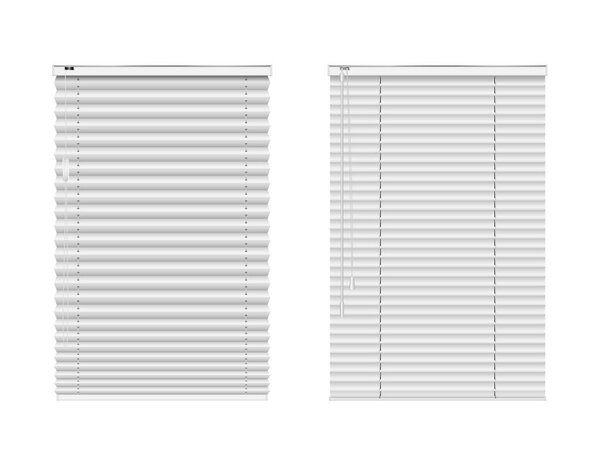 Window blinds, closed curtains, jalousie realistic set. Roller shades horizontal. Interior element
