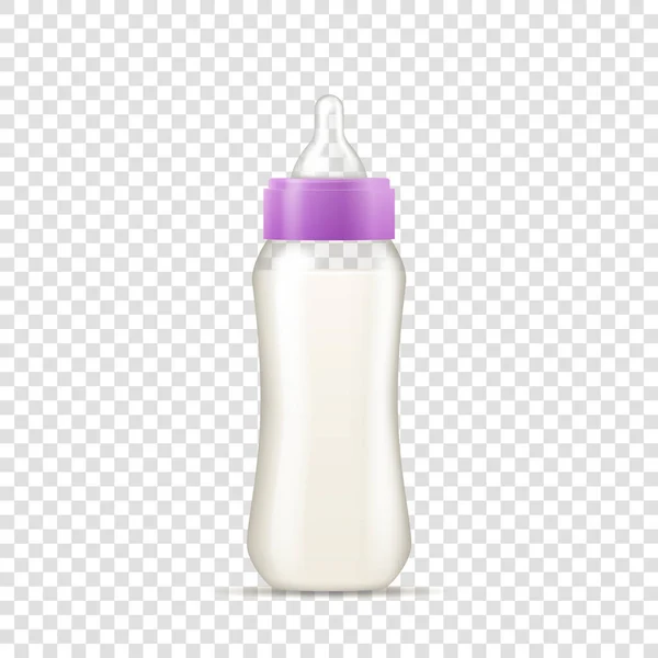 Realistic baby bottle with silicone nipple for feeding newborns with milk infant formula — Vector de stock