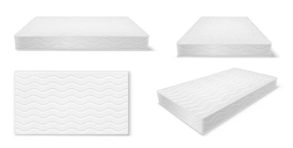 Mattress, futon or flock bed realistic mockups set. Large pad for supporting body, sleeping, rest — Διανυσματικό Αρχείο