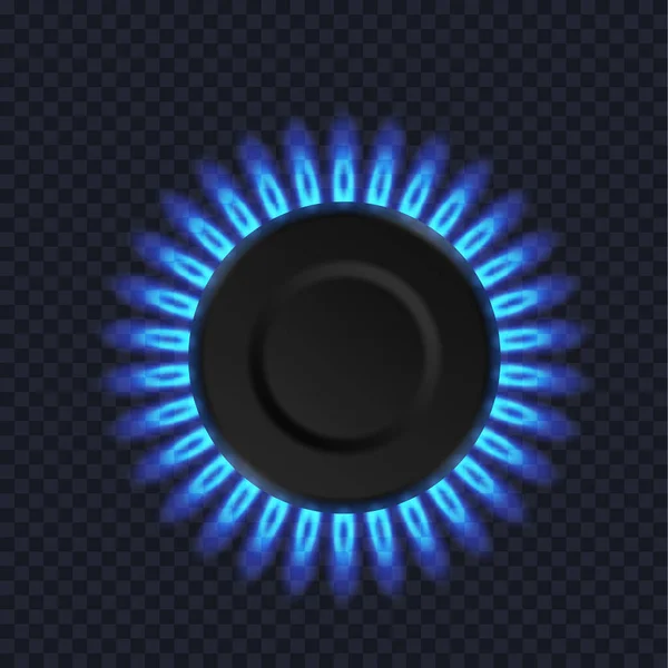 Modern gas burner with blue flame realistic. Top view kitchen gas burner ring. Propane butane oven — 스톡 벡터